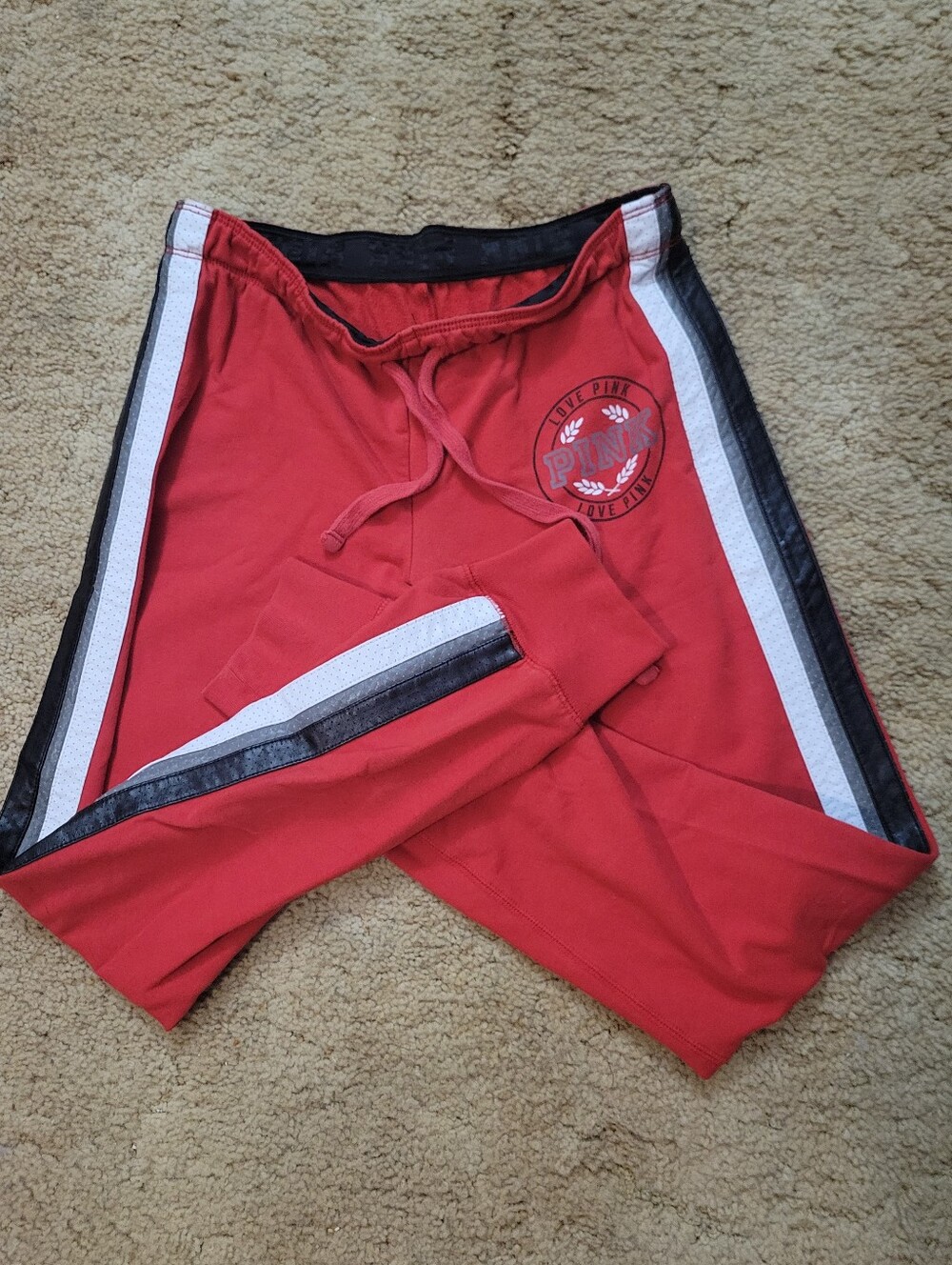 Victoria's Secret PINK Red Jogger Pants with Black & White Side Stripes - Picture 3 of 9